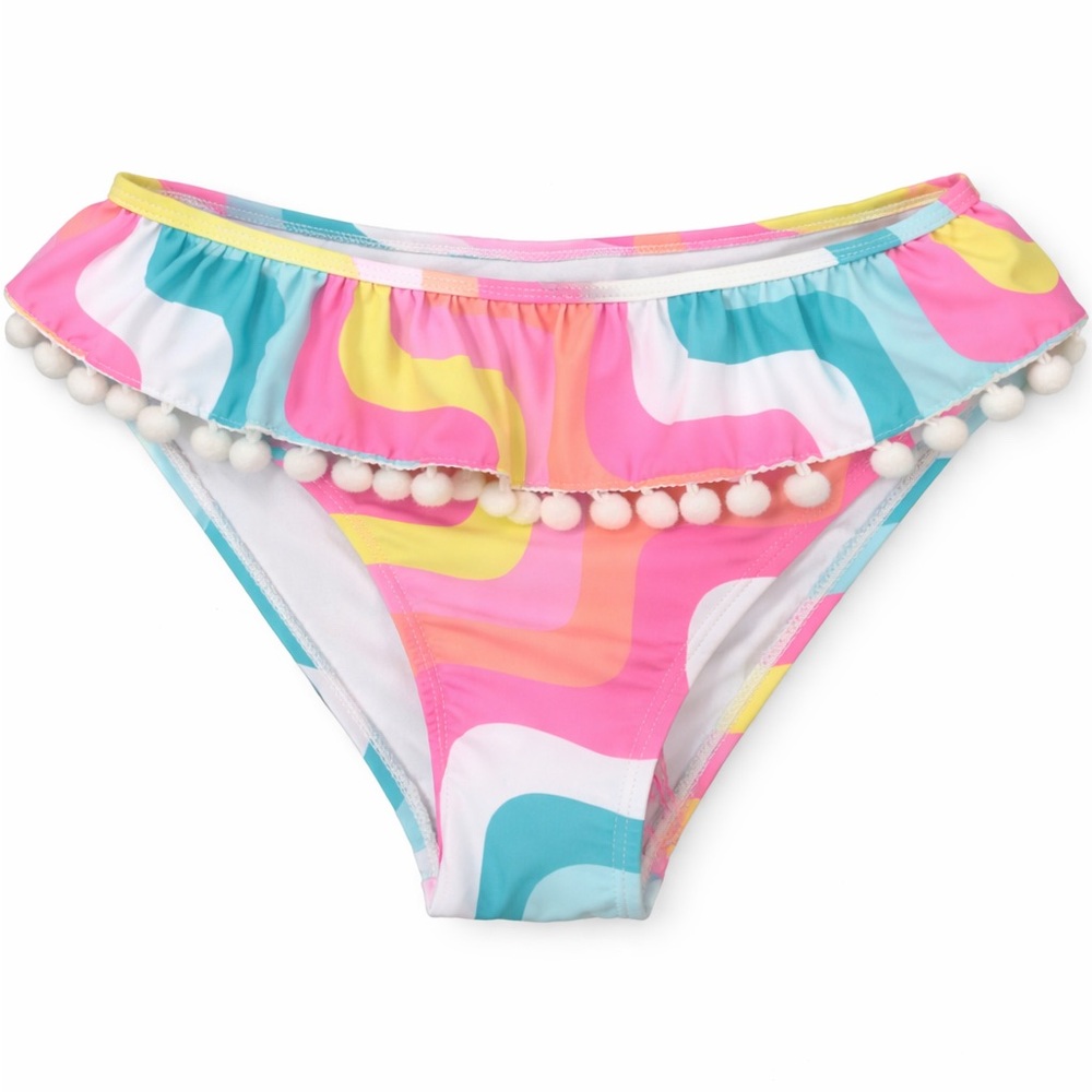 YNS Generic Girls' Pink Teal Yellow Swirl Pom-Pom Bikini Bottoms